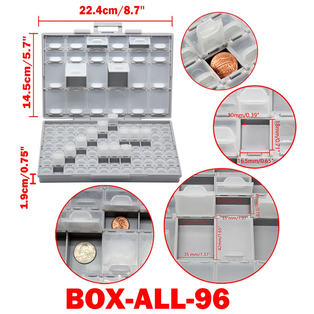2PCS AideTek Electronics smd Storage Cases Organizers SMD SMT resistor capacitor enclosure plastics toolbox BOXALL96+BOXALL48 5