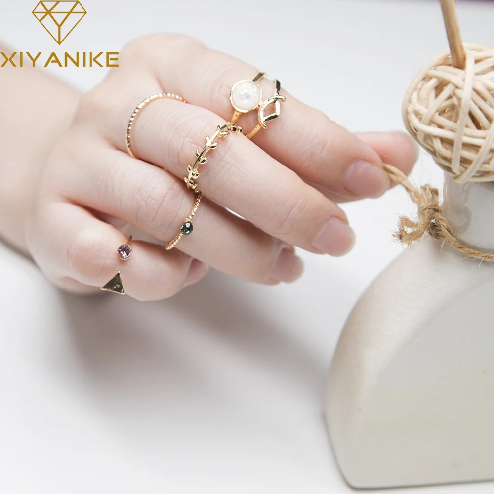 XIYANIKE горячая Распродажа набор из 5 колец с натуральным камнем трендовые кольца