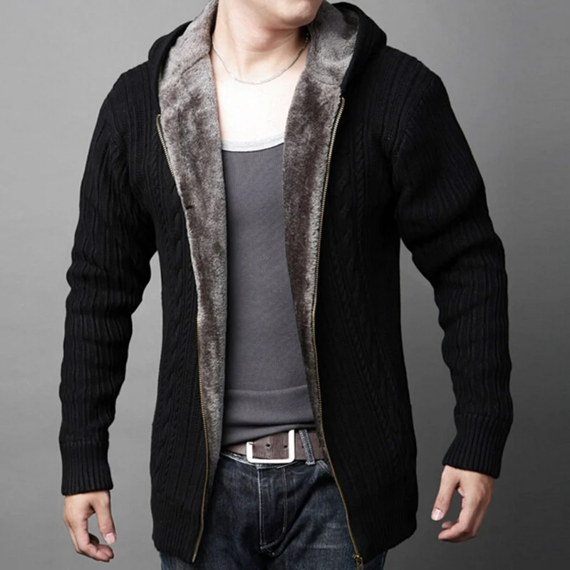 ^*Best Offers Thick Warm Fleece Lined Knitted Winter Male Cardigan Men Hooded Sweater Coat Black Olive Green Blue ^*Best Offers Thick Warm Fleece Lined Knitted Winter Male Cardigan Men Hooded Sweater Coat Black Olive Green Blue