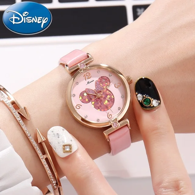 2018 New Arrival Watch For Girls Pink Bling Bling Heart Shape Dial
Quartz Wrist Watch Disney Minnie Clock Women Relojes MK-11009