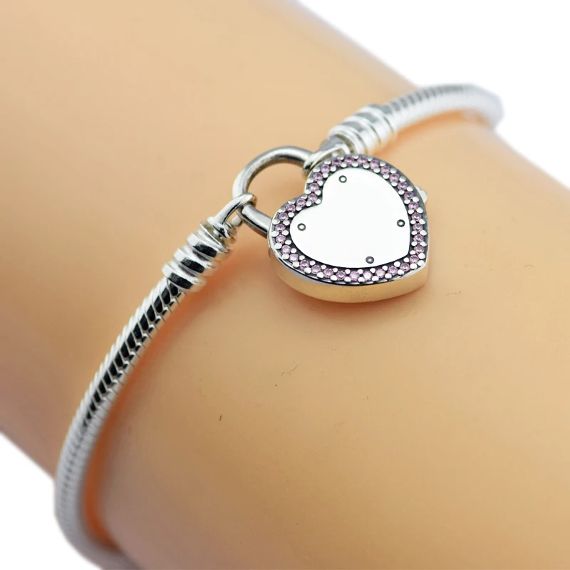 

2018 New Lock Your Promise Bracelets with Pink & Clear CZ 100% 925 Sterling Silver Jewelry Free Shipping