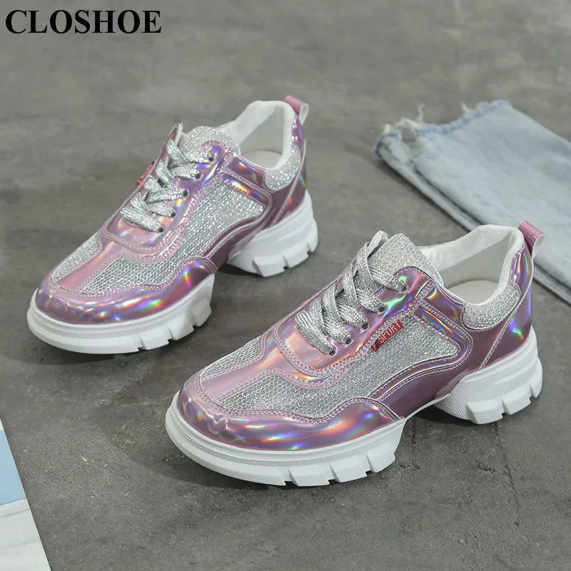 

YOUBROER Spring Thick Bottom Joker Sports Mesh Breathable Colorful Loafers Bling Air mesh Bling Patchwork