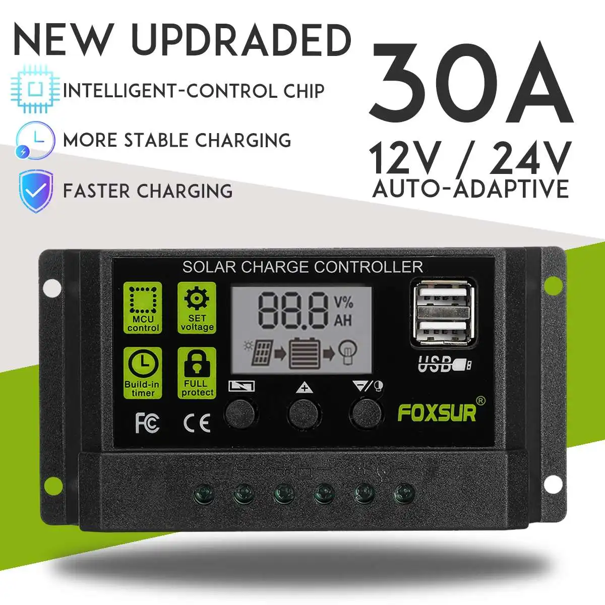 With 30A Controller LEORY солнечная батарея 40 Вт 14 в двойной выход солнечная панель с автомобильным зарядным устройством 10/20/30A USB зарядное устройство контроллер для наружного кемпинга светодиодный светильник - Цвет: With 30A Controller