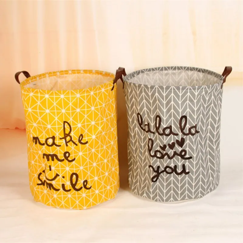 سلات تخزين سلة الغسيل القابلة للطي الأصفر السهم زوجين الكتان غسل الملابس برميل أكياس مع مقابض الاطفال اللعب تعرقل