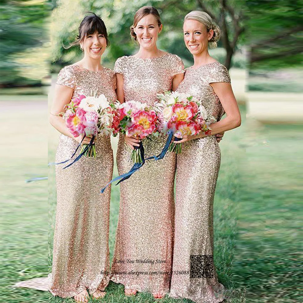 champagne sequin bridesmaid dresses long