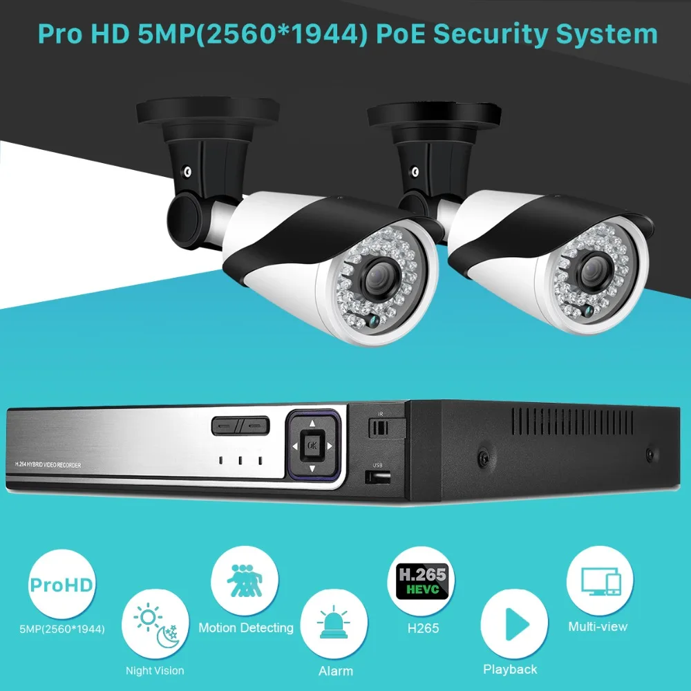 Besder 4CH HD 5.0MP на открытом воздухе/Крытый безопасности Камера Системы с 2x5 Мп 2560*1920 HD CCTV Камера HDMI P2P 2 ТБ жесткого диска XMEye