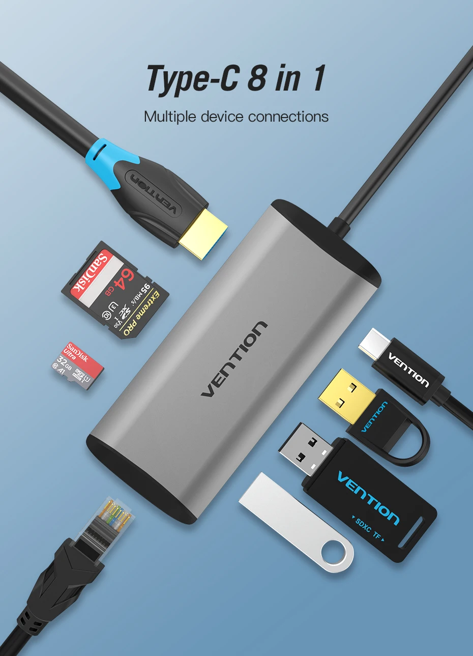 Vention usb-хаб type C-HDMI USB 3,0 концентратор Thunderbolt 3 адаптер для MacBook samsung S10 huawei mate 20 P30 Pro Apple USB-C HUB