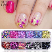 Полный Красота 1 случай лазер ослепительно круглый хлопья ломтик смешанный Размеры Цвет голографический блестящий для ногтей пайетки 3D ногти Art Советы CHP-D