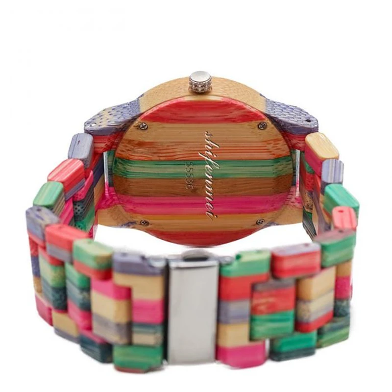 Beste 1 Pcs Vrouwen Lady Pols Quartz Horloge Houten Band Ronde Wijzerplaat Kleurrijke Mode Gift IK88