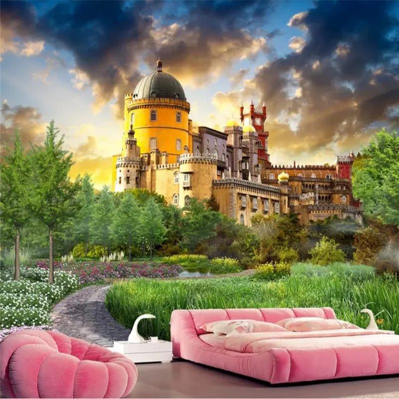 

Custom wallpaper HD fantasy castle back garden landscape painting living room TV background wall painting waterproof material