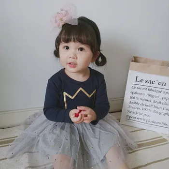 

1PC Dark Blue Baby Girls Crown Dress Kids Little Girl Bling Stars Tutu Dress
