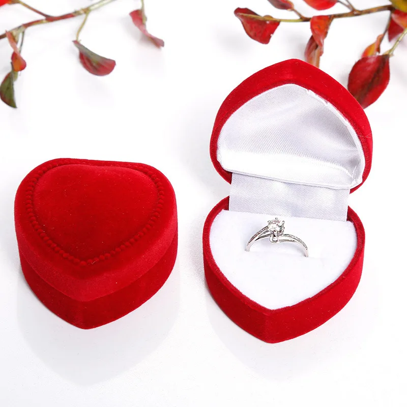 

Mini Cute Red Carrying Cases Foldable Red Heart Shaped Ring Box For Rings Lid Open Velvet Display Box Jewelry Packaging 1Pcs Hot