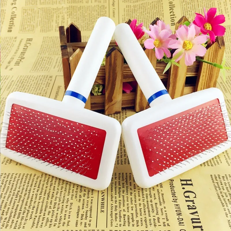 1pc Puppy Pet Dog Hair Fur Brush Grooming Cat Comb Shedding Trimmer Stainless Steel Pin Handle Clean Professional Slicker Rake Comb Brush Cleaner Tool (2)