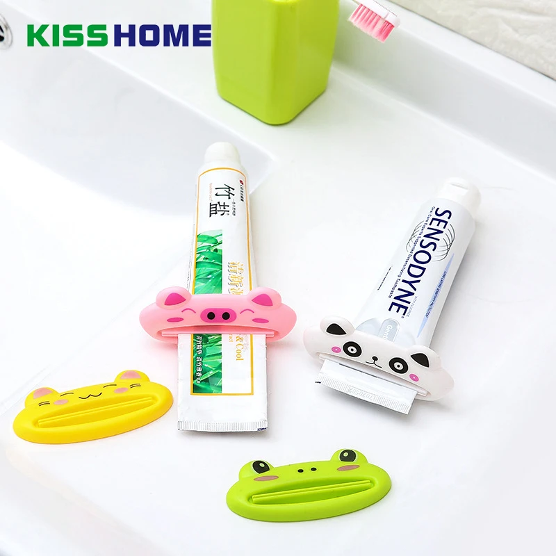 

2pc/lot Cute Animal Toothpaste Tube Squeezer Easy Squeeze Paste Dispenser Roll Holder Cartoon Frog/Cat/Frog/Panda/Pig Toothpaste