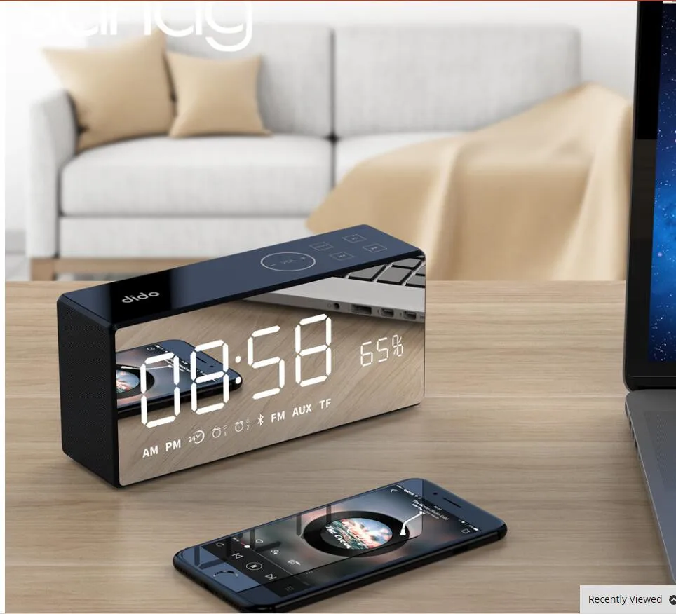 

DiDo X9 Mini Card Mirror FM Audio Charging Radio Call Alarm Set Remote Control Smart Speaker Portable Audio And Video Equipment