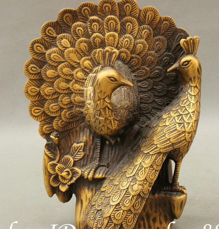 

$wholesale_jewelry_wig $ 8" East Culture Chinese FengShui Bronze 2 Peacock Peafowl d Statue Sculpture