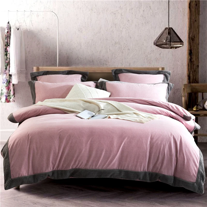 

Raschel Velvet Flannel Solid Color Bedding Set Warm Fleece Splicing Edge Duvet Cover Bed Sheet Pillowcases Queen King size 4/6/7