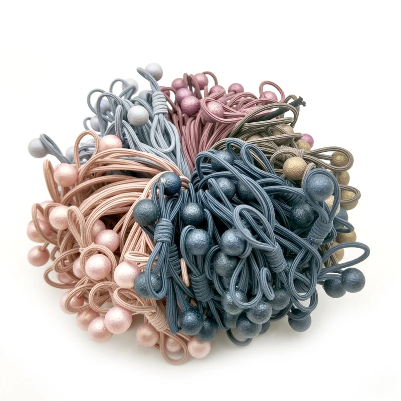 

100Pcs/Lot Bead Balls Hair Bands Double Layer Knot Ponytail Holder Rubber Bands Hair Elastic Accessories Girls Women Tie Gum
