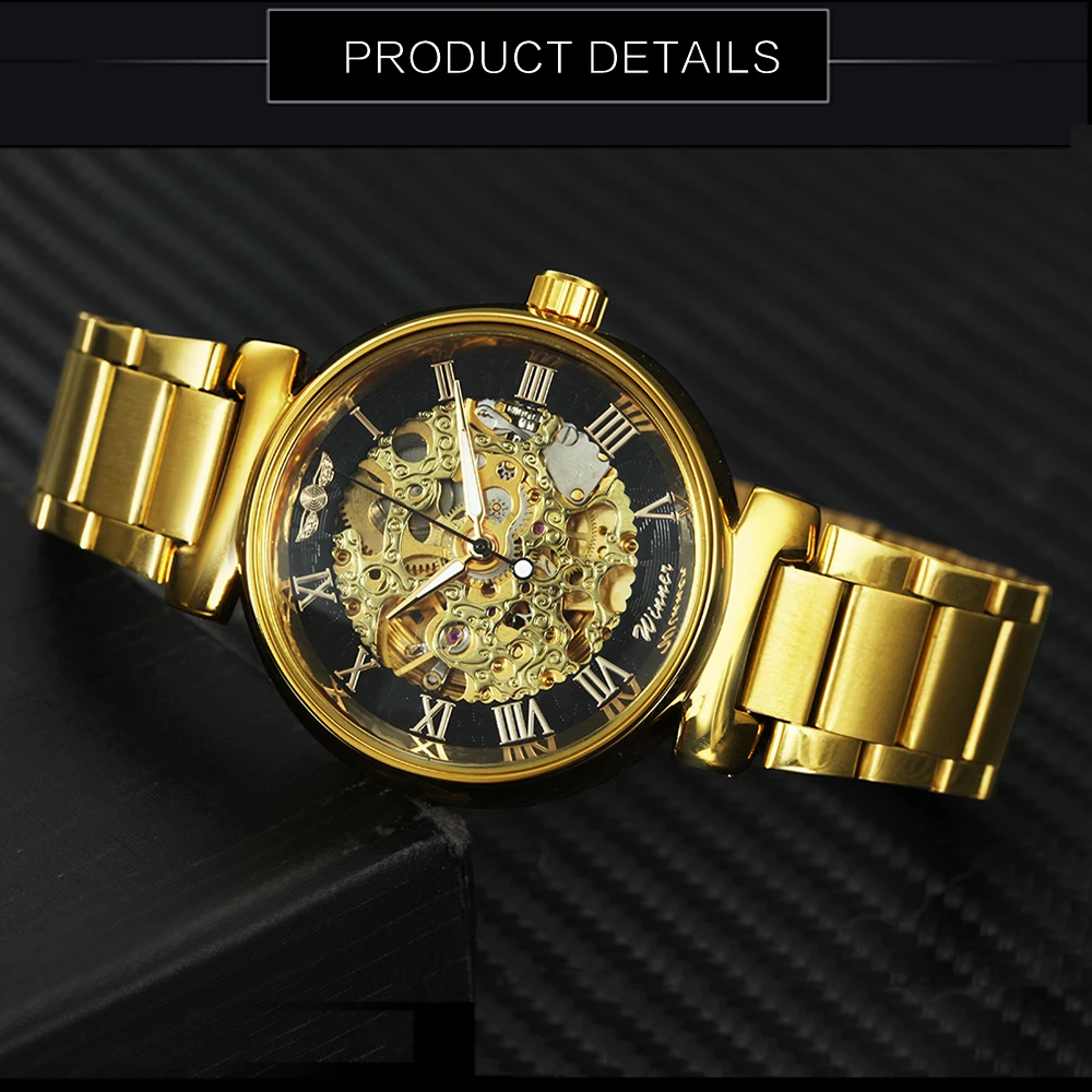 WINNER Top Brand Luxury Golden Skeleton Auto Mechanical Watch Men Lover Women Unisex Retro Wristwatches Wholesale Dropship