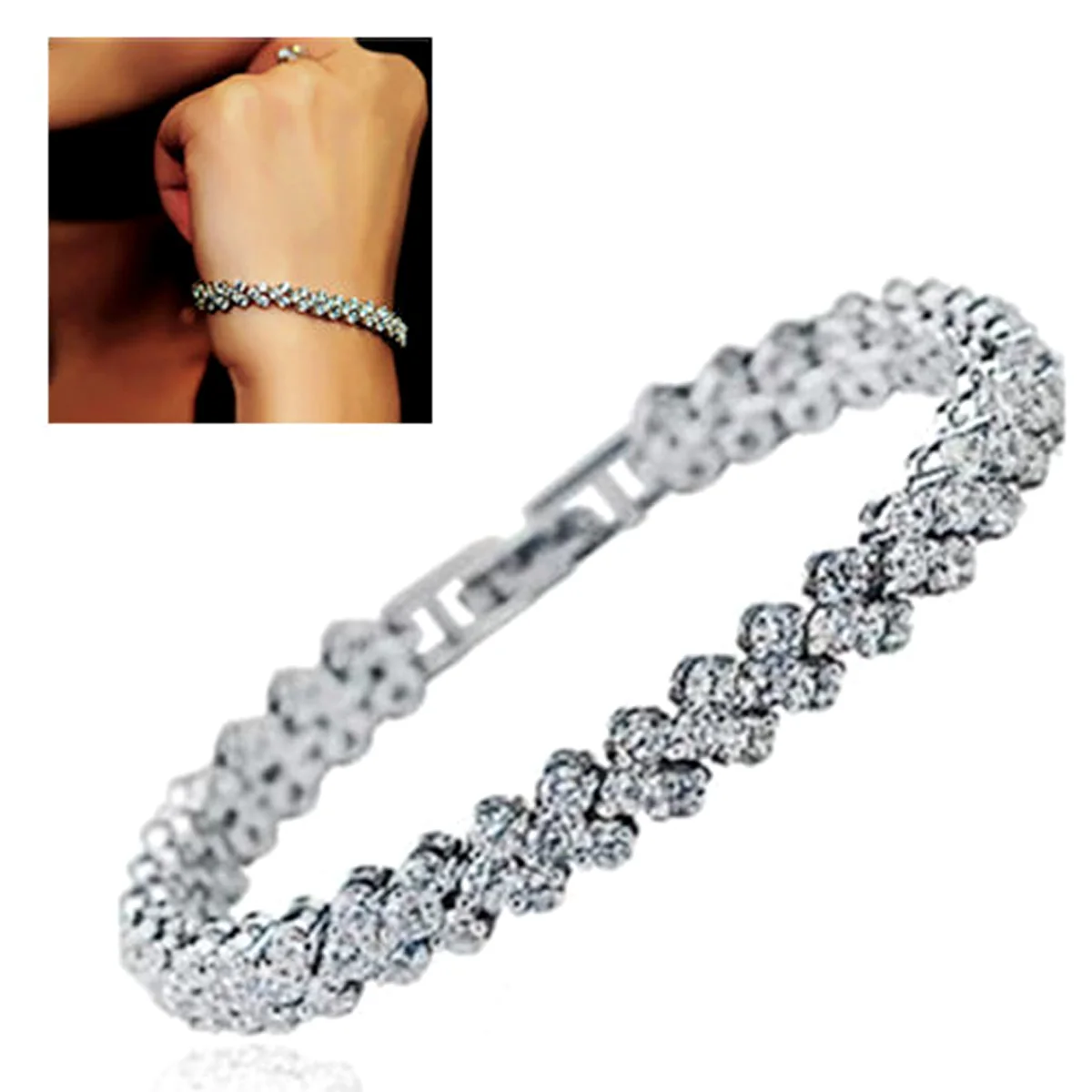 Luxury Crystal Bracelets For Women Girls Silver Bracelets & Bangles Femme Bridal Wedding Jewelry Vintage charm wrap Bracelet