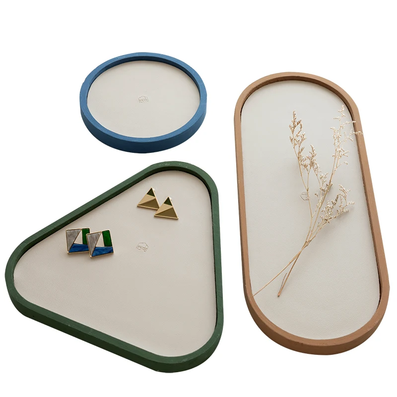 

Shallow mouth storage tray Wooden Morandi color storage tray Jewelry display tray Simple modern wind soft