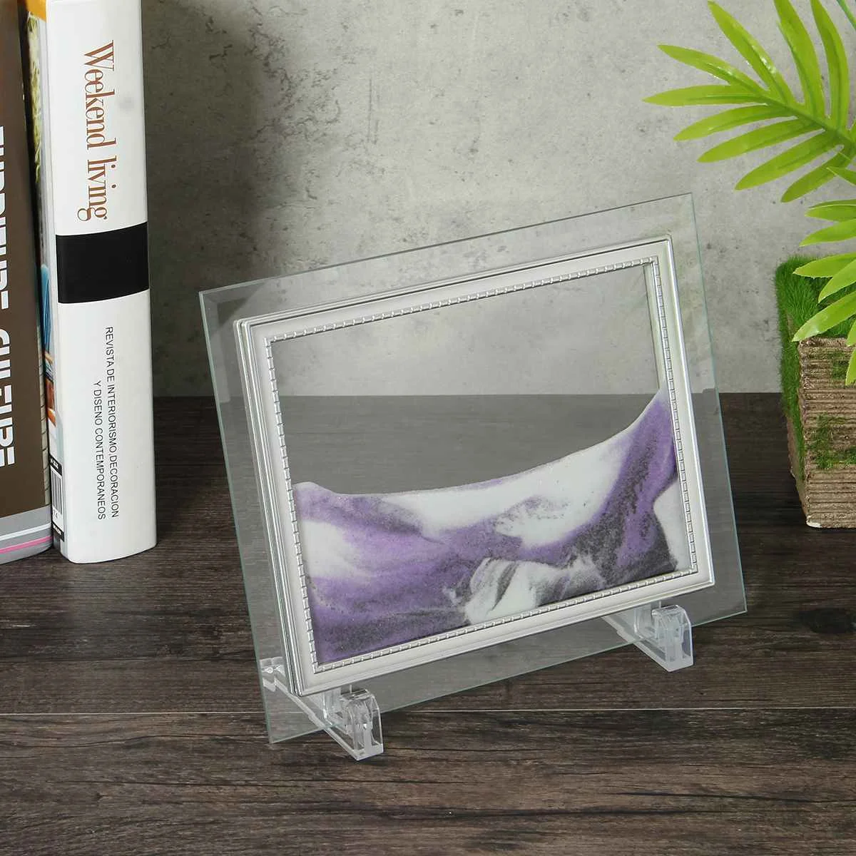 Framed Moving Sand Time Glass Liquid Landscape Picture Craft Art Home Office Desk Ornaments Home De