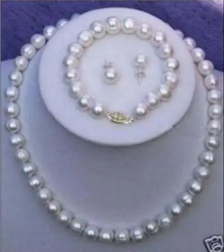 

11-12MM NATURAL SOUTH SEA BAROQUE WHITE PEARL NECKLACE BRACLET EARRING 925silver