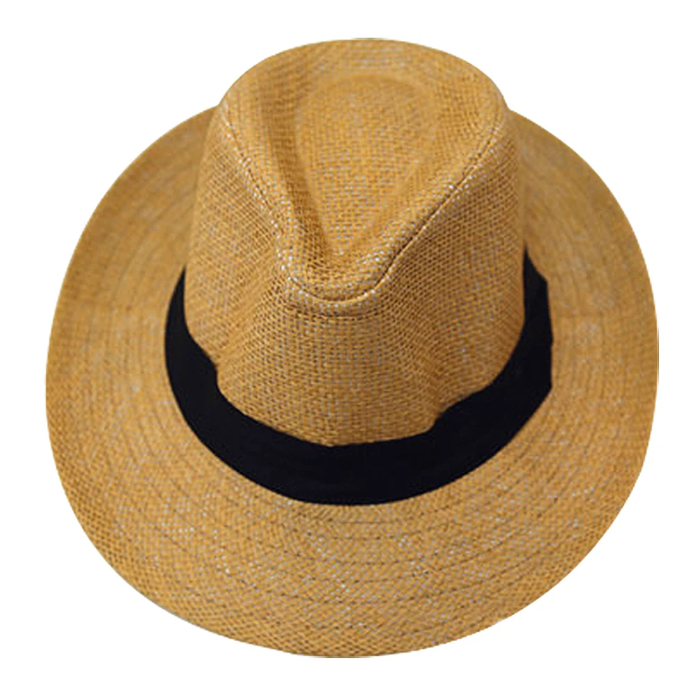 2017 NEW Khaki Casual Straw Fedora Hat Sun Hat For Loversin Men's Sun