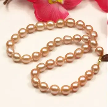 

NEW natural 18" AAA 9-10MM SOUTH SEA GOLD PINK PEARL NECKLACE 14K CLASP