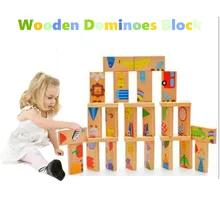 Cute 28pcs/set baby Wooden Dominoes Block Cartoon Animal Colored Jigsaw Tangram children Educational Toys for child domino game