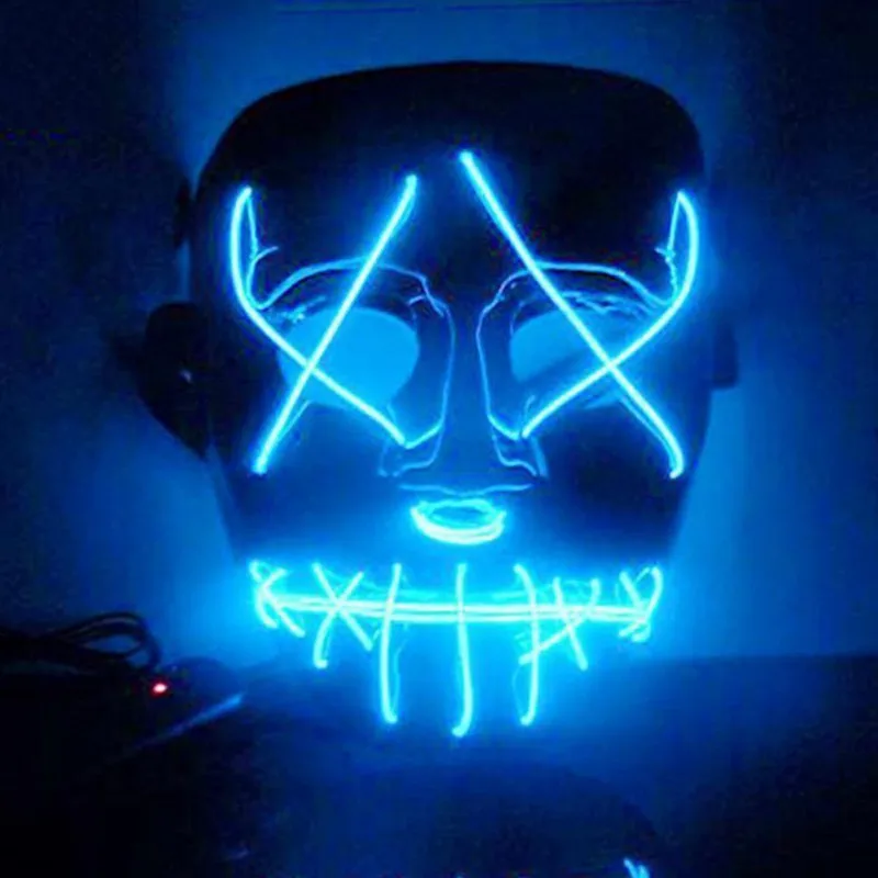 Хэллоуин Led светящаяся маска ужасная маска кровавый EL провод Рождество для карнавала, вечеринки клуб бар DJ светящаяся маска для лица - Цвет: Light Blue