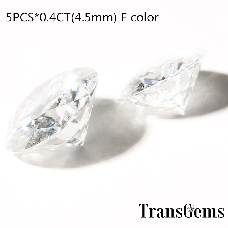 

TransGems 5pcs 4.5mm 0.4 Carat F color Moissanite Loose Gem Stones Round Brilliant Cut Near Colorless F