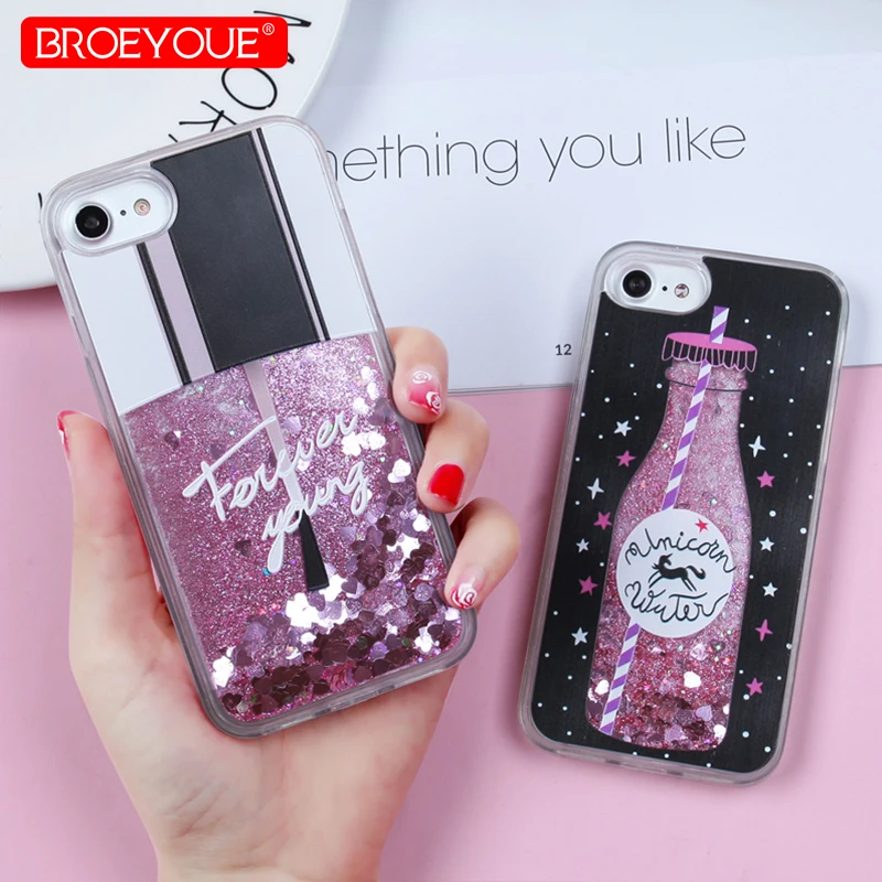 

Liquid Love Heart Case For iPhone 5 5S SE Quicksand Glitter Star Dynamic Cute Back Covers For iPhone 6 6S 7 8 Plus X Soft Capas