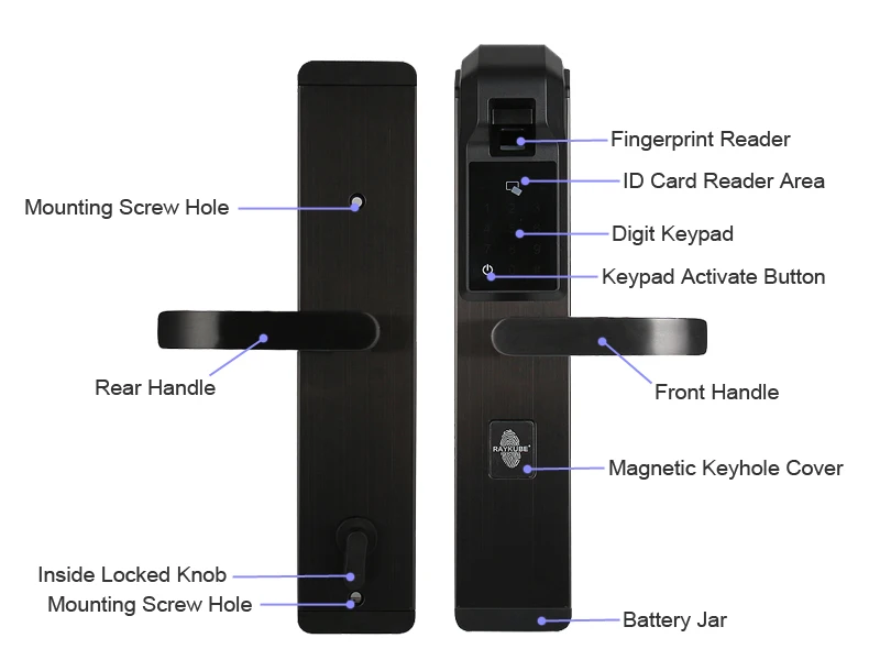 RAYKUBE электронный дверной замок с отпечатком пальца домашний Противоугонный замок проверка отпечатков пальцев интеллектуальный замок с паролем RFID R-FZ3