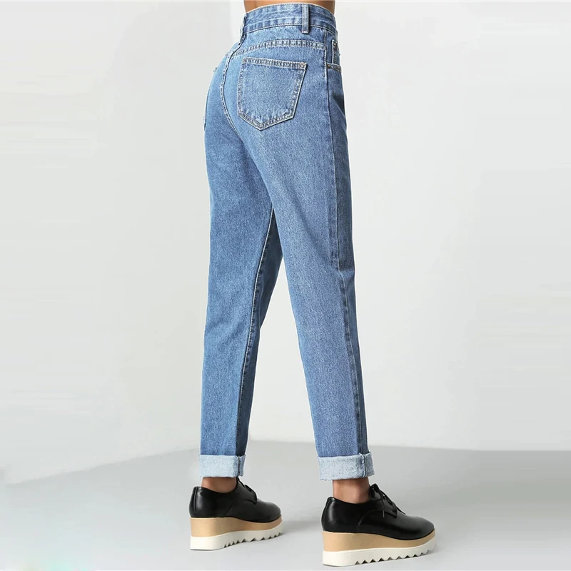 SweatyRocks закатанные мама джинсы Уличная Для женщин Повседневное свободные однотонные брюки для девочек и мотобрюки 2019 Весна Молния Fly основы