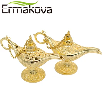 

ERMAKOVA Metal Golden Magic Lamp Pot Retro Wishing Oil Lamp Genie Lamps Incense Burner Home Decoration Gift 701