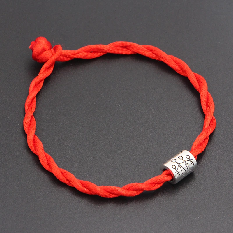 Семейное счастье силуэт бусины 4 мм красная нить струнный браслет счастливый красный ручной работы Канатный браслет с подвесками для женщин и мужчин ювелирные изделия - Окраска металла: Red