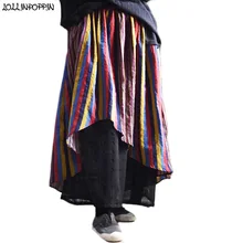 Для женщин яркая Двухслойная юбка вертикальные полосы шаблон для женщин, с эластичным поясом длинные юбки Асимметричная Нижняя юбка в стиле бохо