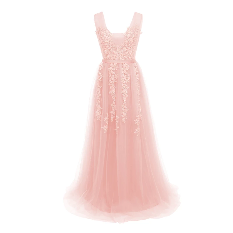 

Vintage V Neck Backless Embroidery Tulle Long Dress for Wedding Women Elegant Sleeveless High Waist Women Dress for Bridesmaid