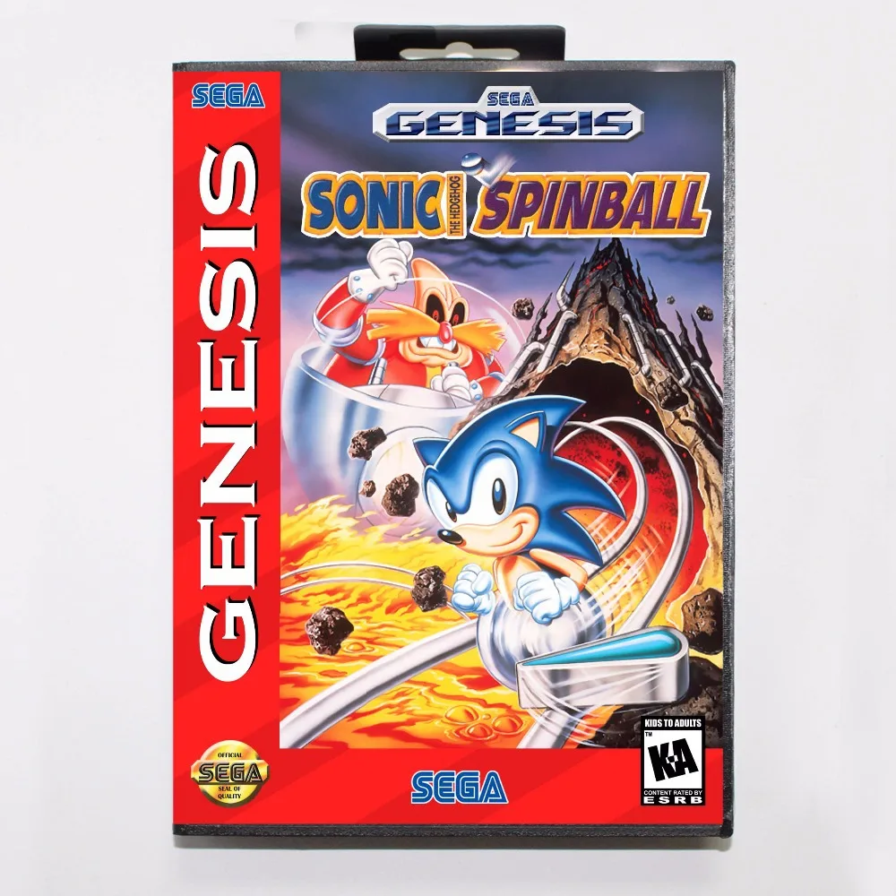 Sega Megadrive/Genesis 용 소닉 스핀볼 16 비트 MD 게임 카드, 소매 상자 포함|16 bit|md ...
