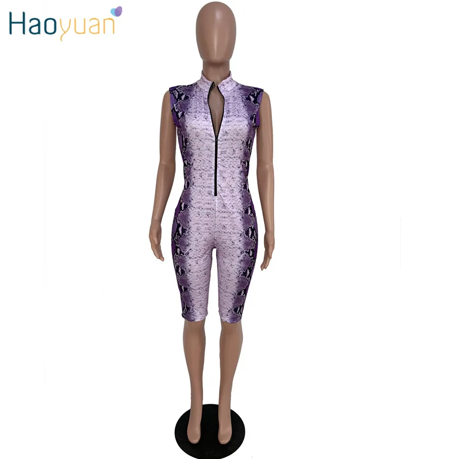 HAOYUAN змеиной кожи пикантные Playsuit Повседневное Одна деталь обтягивающие шорты женские комбинезон уличная змеиной Вечерние боди - Цвет: Фиолетовый