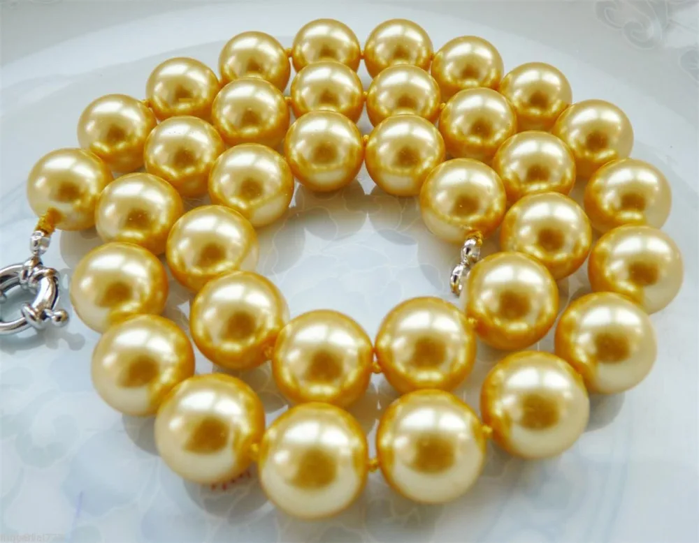 

Hot sell ->@@ Wholesale price 16new ^^^^Natural AAA+ 12mm Golden South Sea Shell Pearl Fashion Necklace 18'' -Top quality free s