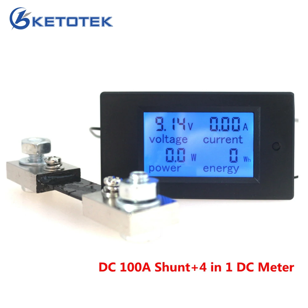 

DC 6.5-100V 100A 4 in 1 Digital DC Voltmeter Ammeter Watt Energy Meter with DC 50A/75mV Shunt LCD Display Voltage Current Tester