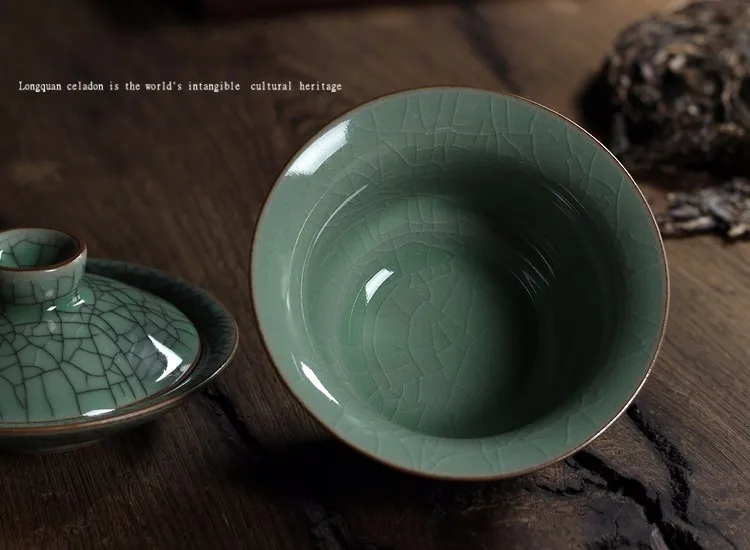 [GRANDNESS] Longquan Celadon фарфоровые Gaiwan КИТАЙСКИЕ чашки кракле глазури чайная посуда 150 мл