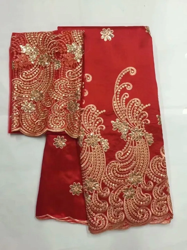 Африканские георгиевские кружевные ткани высокого качества нигерийская кружевная ткань с блузкой для свадьбы Бисером кружевная ткань светло-белый+ красный - Цвет: as  picture