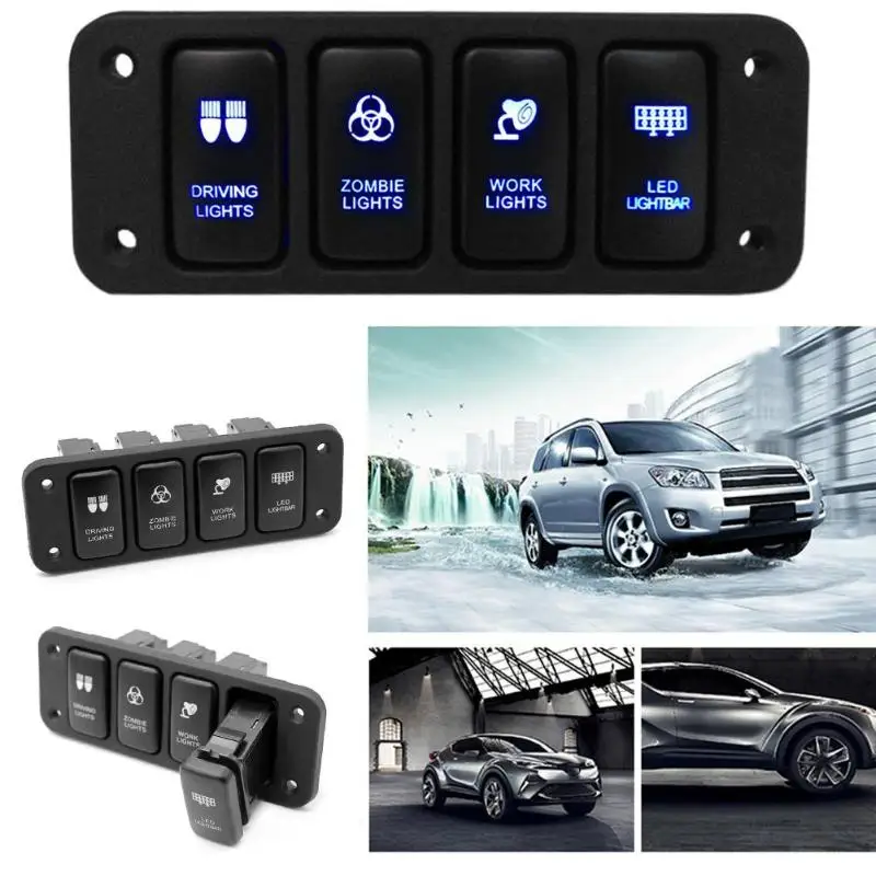 

Car LED Rocker Switch Panel for FJ CRUISER 12V 4-Button Blue LED On/Off Switch w/150mm Cable for Toyota Hilux FJ CRUISER VIGO