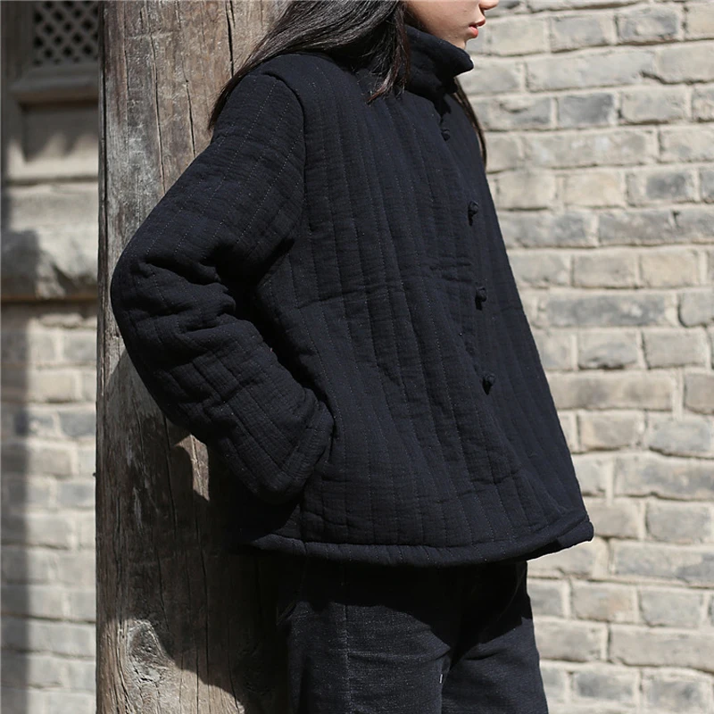 Johnature Women Stand Parkas Coat Cotton Button Long Sleeve 2018 Winter New Brief Pockets Vintage Warm Women Clothes Coats