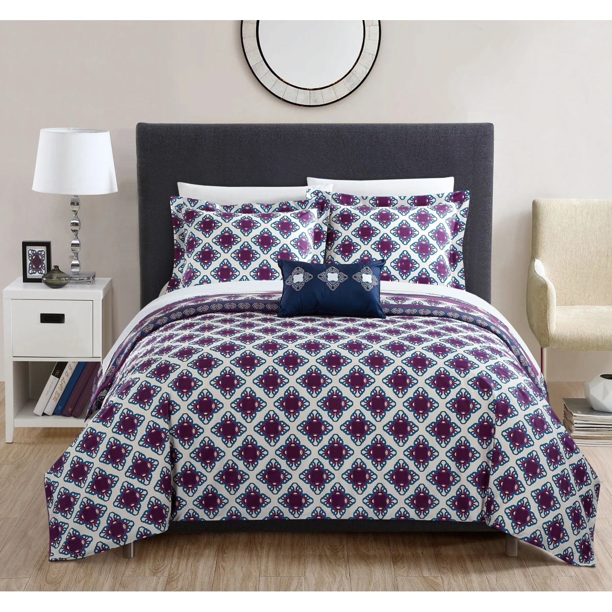 Chic Home 5 Piece Samadhi 100% Cotton 200 Thread Count XL Panel Framed Boho Printed REVERSIBLE Comforter Set w/ Shams & Decorative Pillows (1)