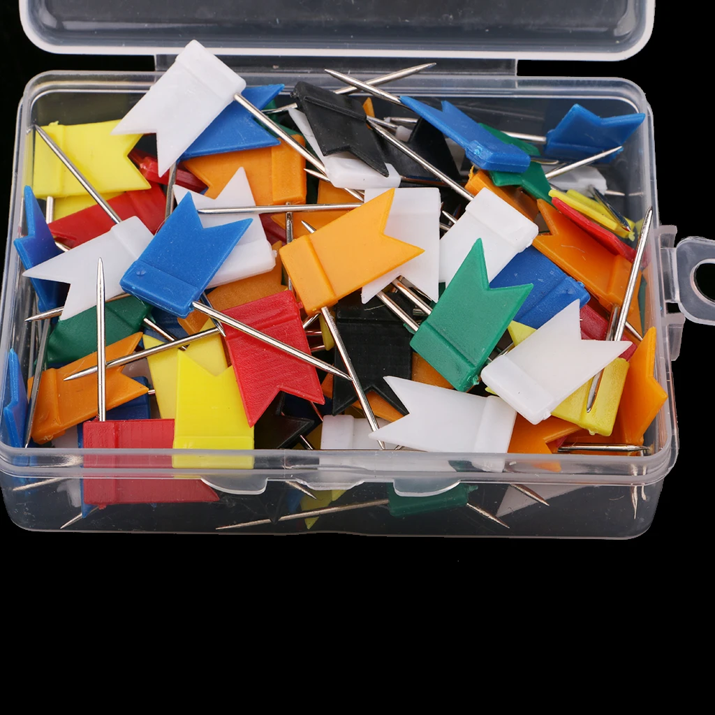 100pcs Flag Push Pin Marker Marking Pins Tacks Thumbtack for Notice Cork Board World Map