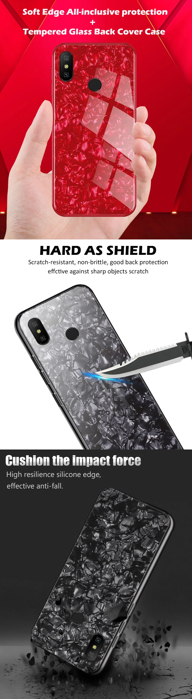KXM1410_10_JONSNOW Tempered Glass Phone Case For Xiaomi Redmi Note 6 Pro Glossy Hard Back Cover Soft Silicone Edge for Redmi Note 6